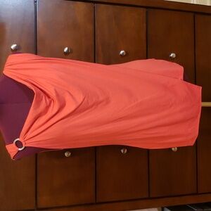 WHBM Tropical Orange Drape-Front Asymmetric Embellished Top; Size S